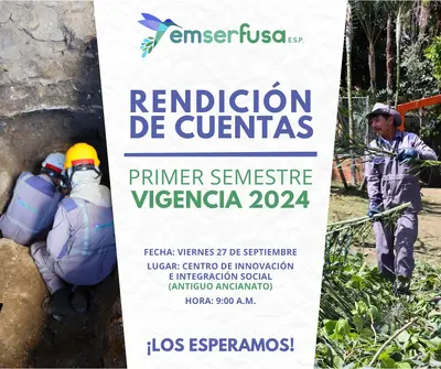 EMSERFUSA E.S.P. realizará este viernes 27 de septiembre la Audiencia Pública de Rendición de Cuentas correspondiente al primer semestre de 2024.