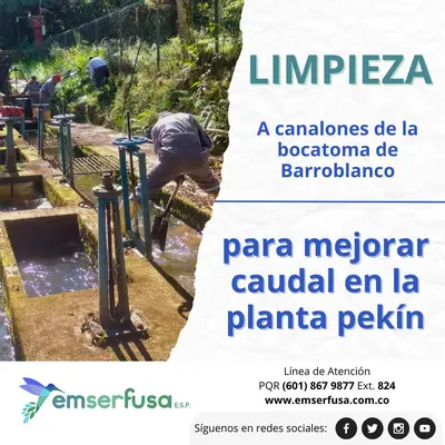 Limpieza a canalones de bocatoma de Barroblanco para mejorar caudal de agua